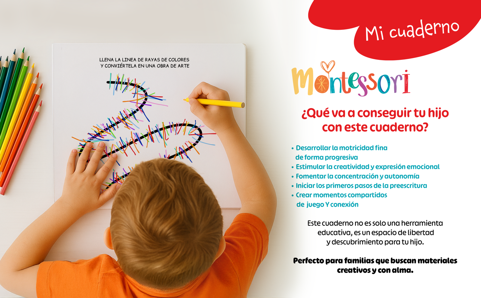 Interior del cuaderno Montessori de grafomotricidad, actividades de trazo