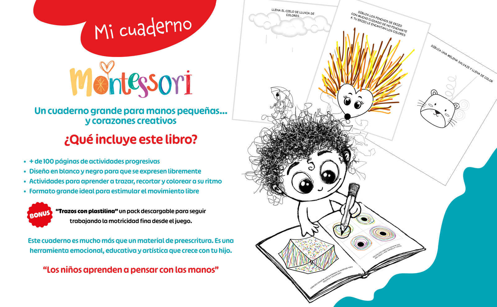 Interior del cuaderno Montessori de grafomotricidad, actividades y beneficios